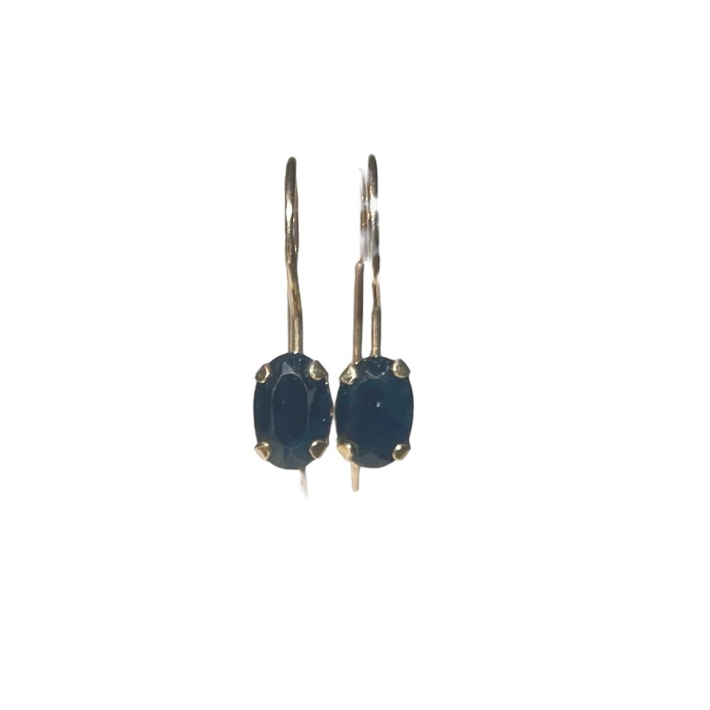 10k Yellow Gold Vintage Sapphire Blue Lever Back Earrings Signed SLV 10k